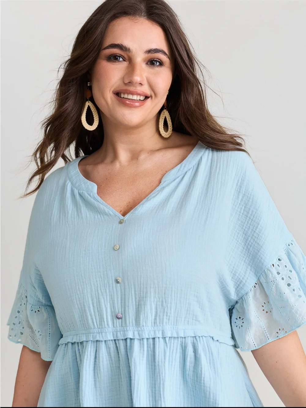 BloomChic Blue Ruffle-Sleeve Peplum Babydoll Top size 2X (18-20)